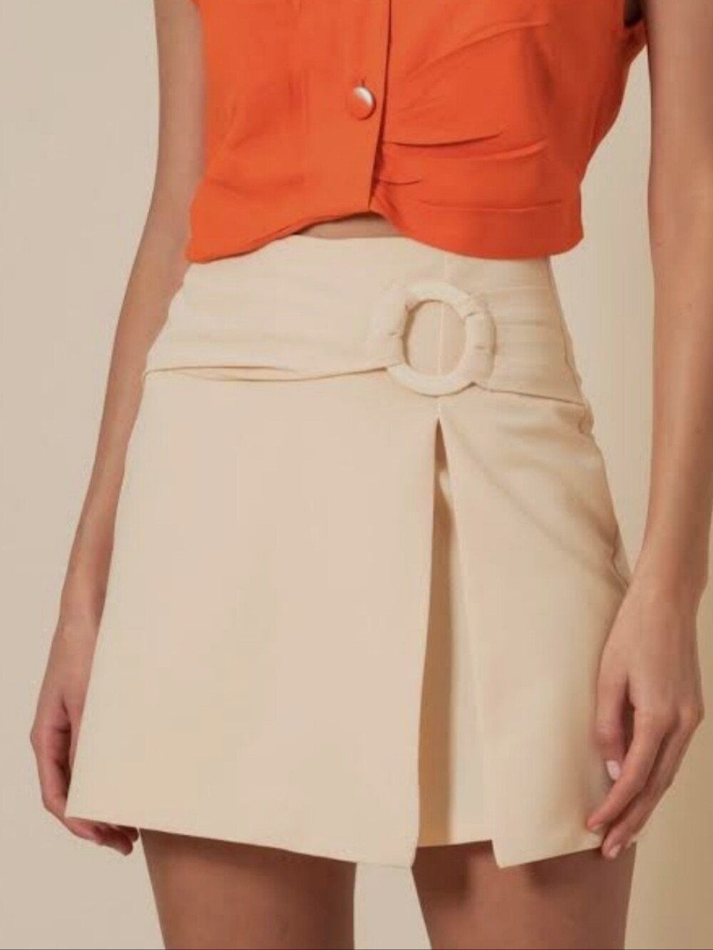 Cupshe Cream Wrap-Front Skort with Ring Buckle